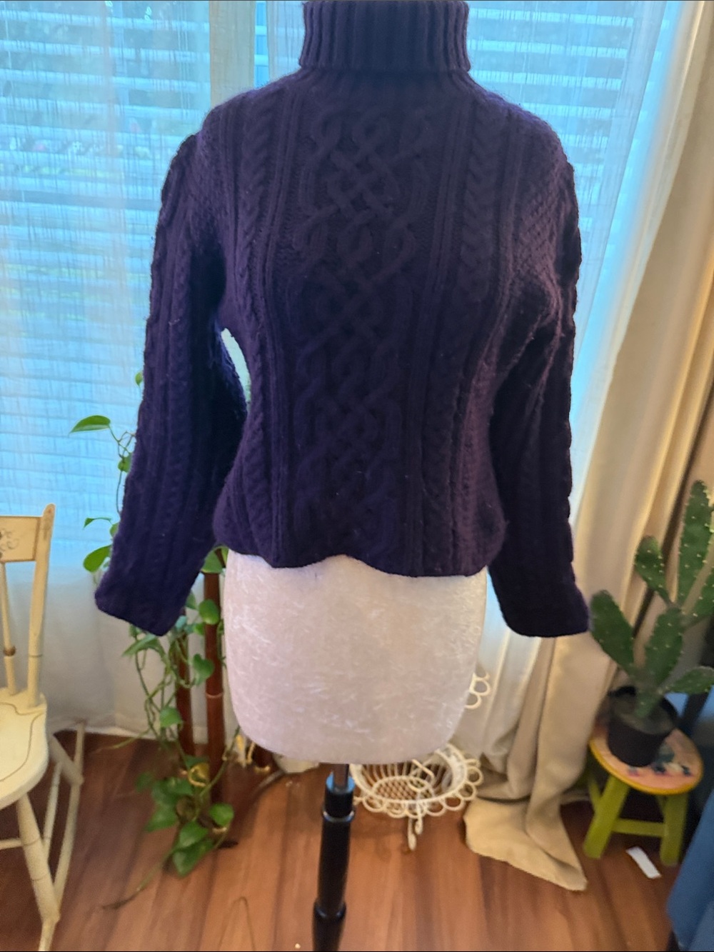 Classic Cable Knit Turtleneck Sweater - Deep Purple